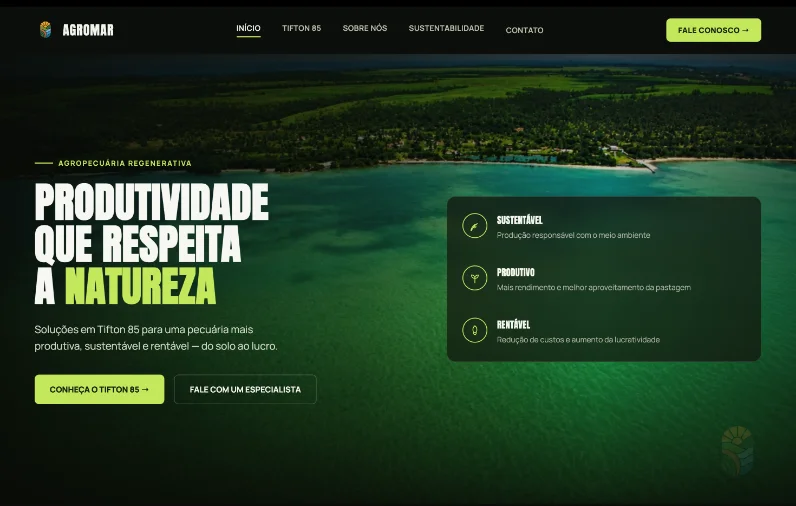 Site institucional da Agromar, empresa de agronegócio