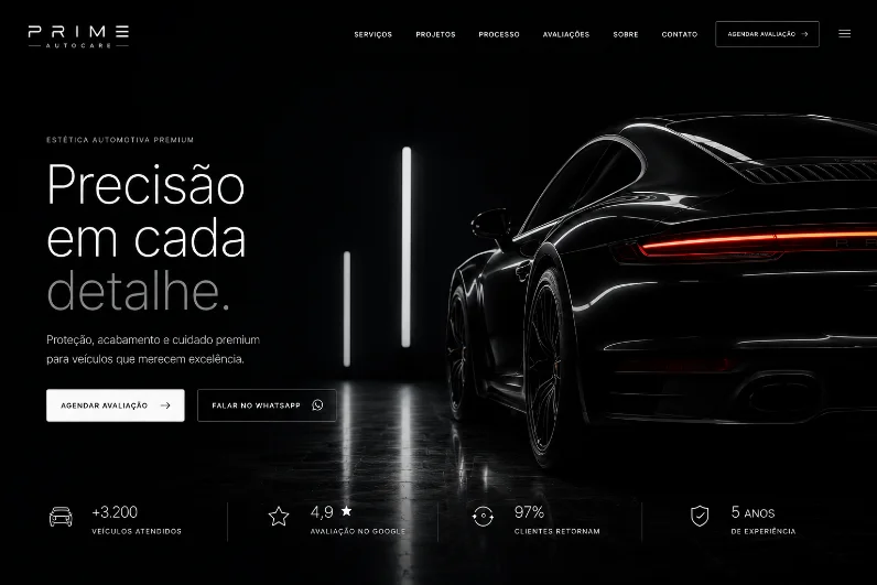 Site institucional da Prime Estética Automotiva